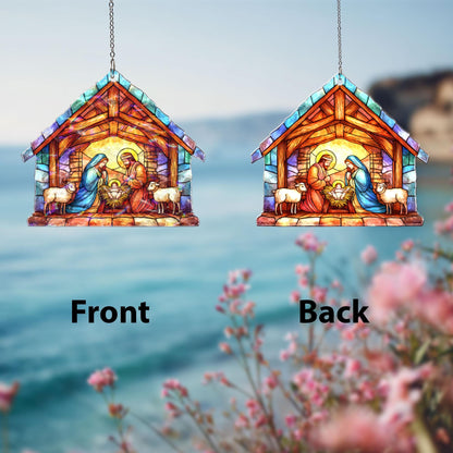 Nativity Scene Acrylic Suncatcher, Holy Family Christmas Window Hanging, Stained Glass Style Christian Decor, Religious Gift for Home