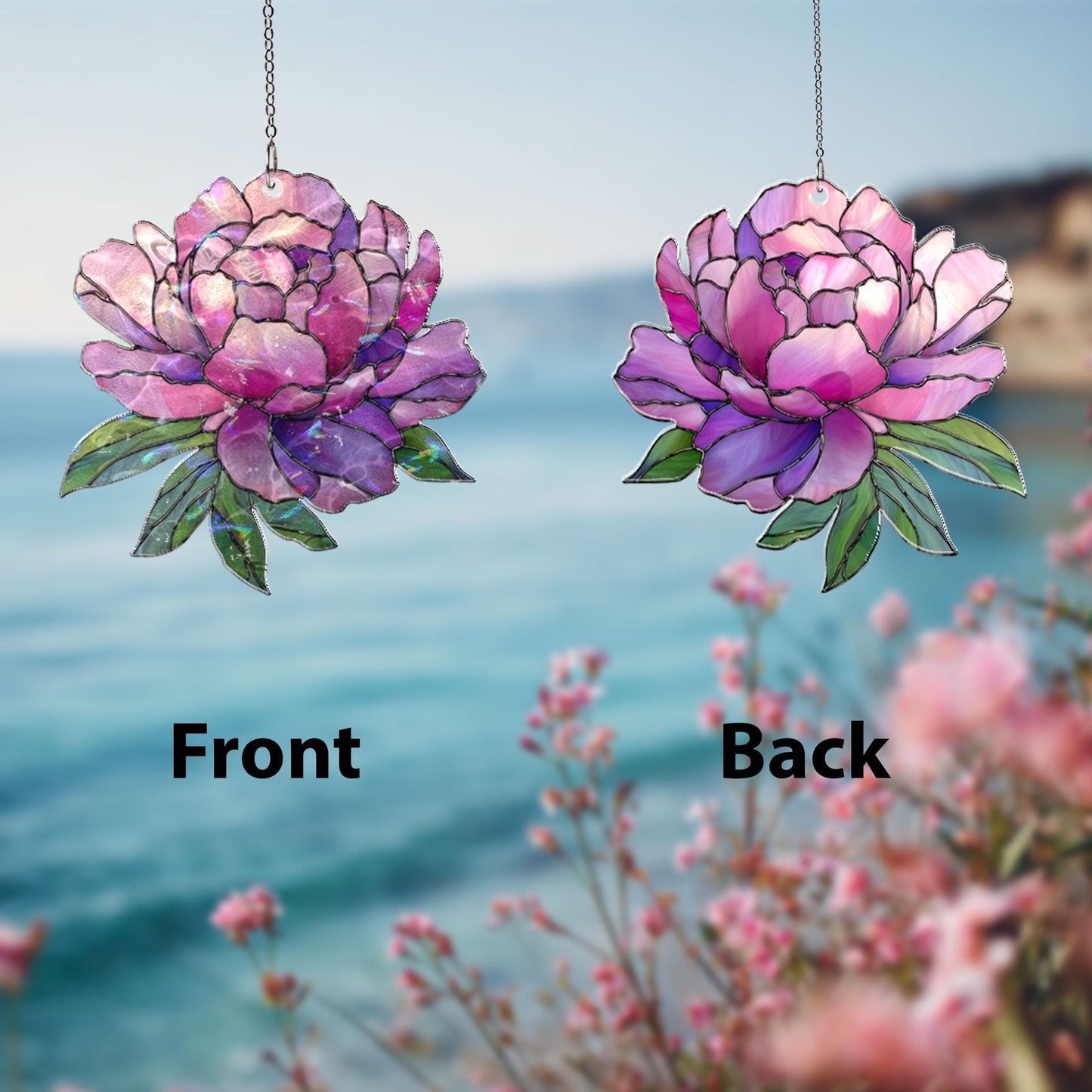 Purple Peony Acrylic Suncatcher, Floral Window Hanging, Stained Glass Style Sun Catcher, Botanical Home Decor Gift