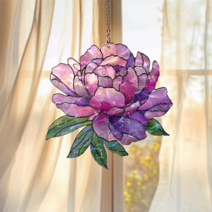 Purple Peony Acrylic Suncatcher, Floral Window Hanging, Stained Glass Style Sun Catcher, Botanical Home Decor Gift