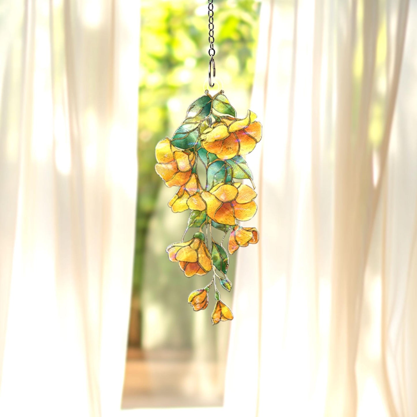 Yellow Floral Acrylic Suncatcher, Hanging Flower Window Decor, Stained Glass Style Sun Catcher, Botanical Home Decor Gift