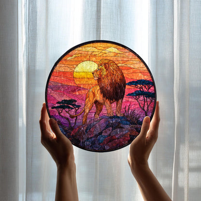Lion Sunset Stained Glass Suncatcher, African Wildlife Window Hanging, Majestic Animal Art, Safari Home Decor, Unique Gift