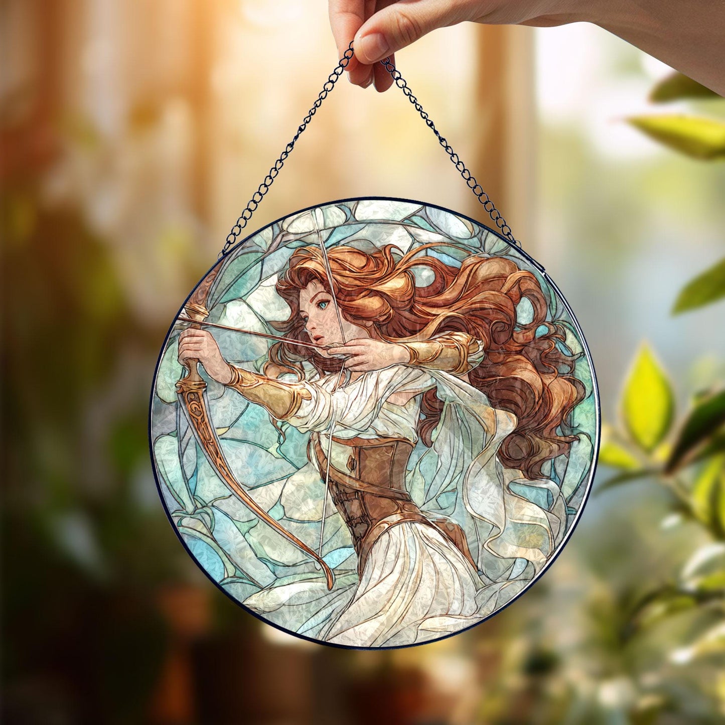 Artemis Archer Stained Glass Suncatcher, Goddess Huntress Window Hanging, Mythology Art Decor, Fantasy Home Accent, Unique Gift