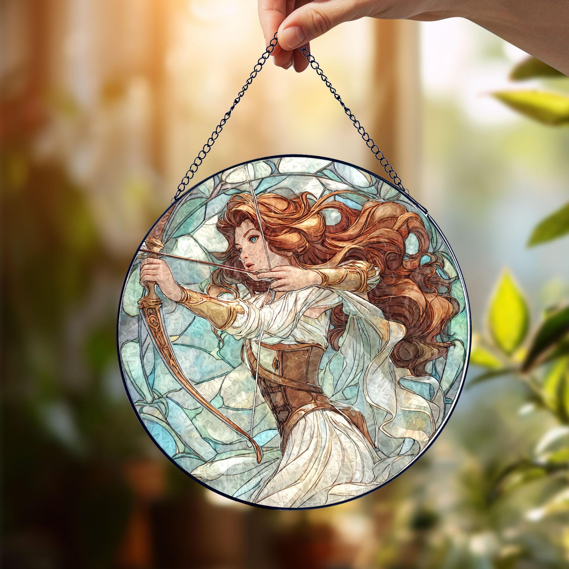 Artemis Archer Stained Glass Suncatcher, Goddess Huntress Window Hanging, Mythology Art Decor, Fantasy Home Accent, Unique Gift