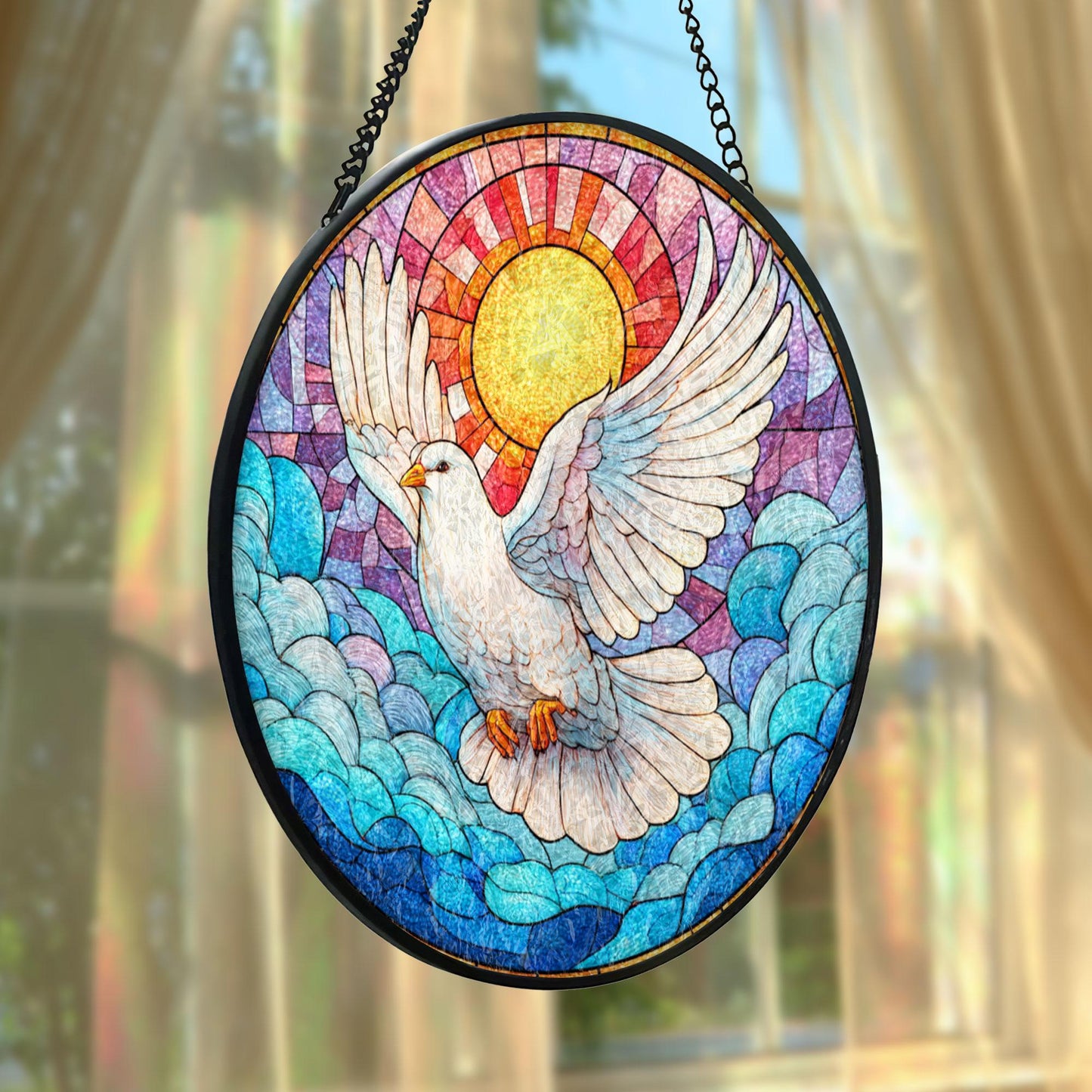Dove Stained Glass Suncatcher, Peace Bird Window Hanging Decor, Holy Spirit Sun Catcher Art, Christian Home Decor, Spiritual Gift