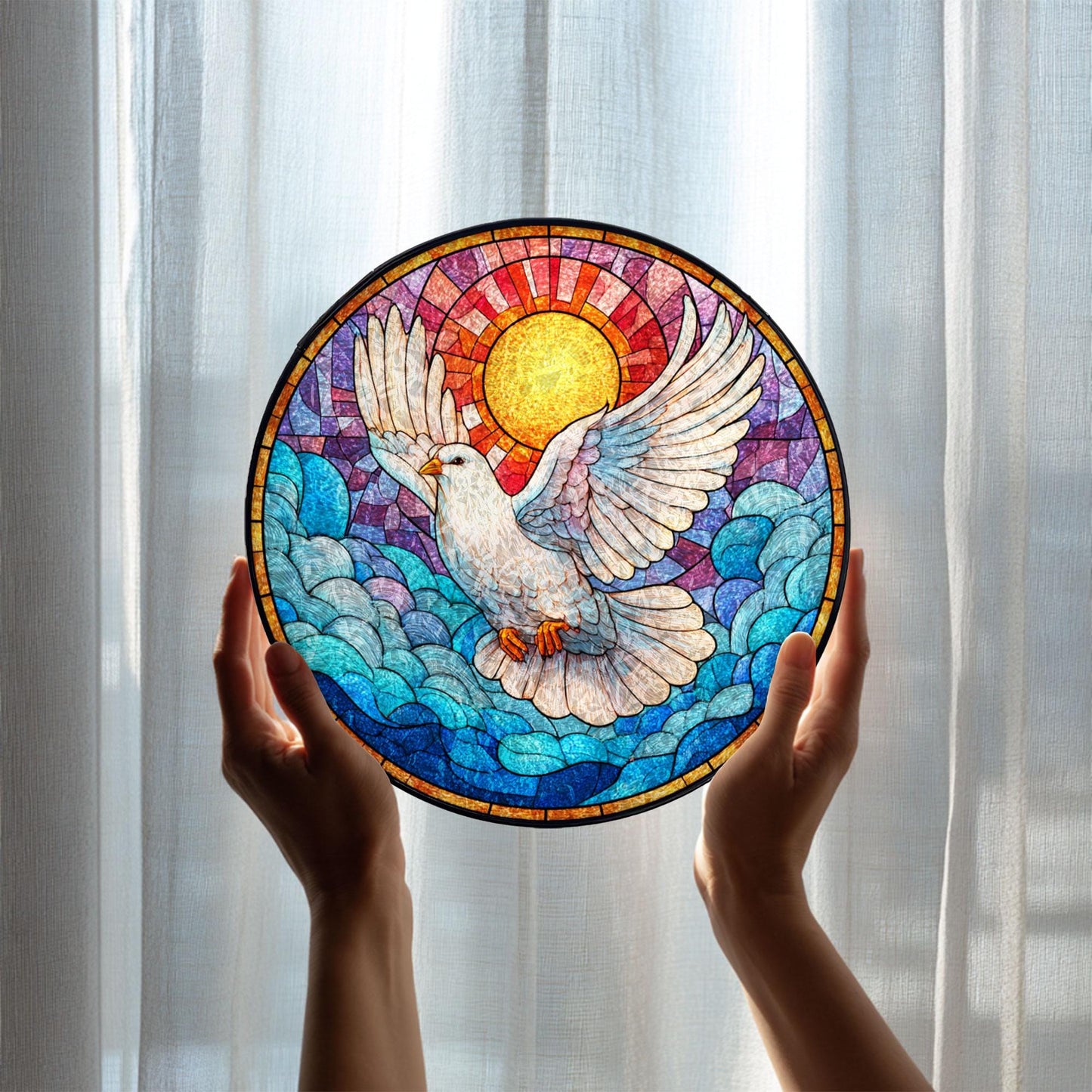 Dove Stained Glass Suncatcher, Peace Bird Window Hanging Decor, Holy Spirit Sun Catcher Art, Christian Home Decor, Spiritual Gift