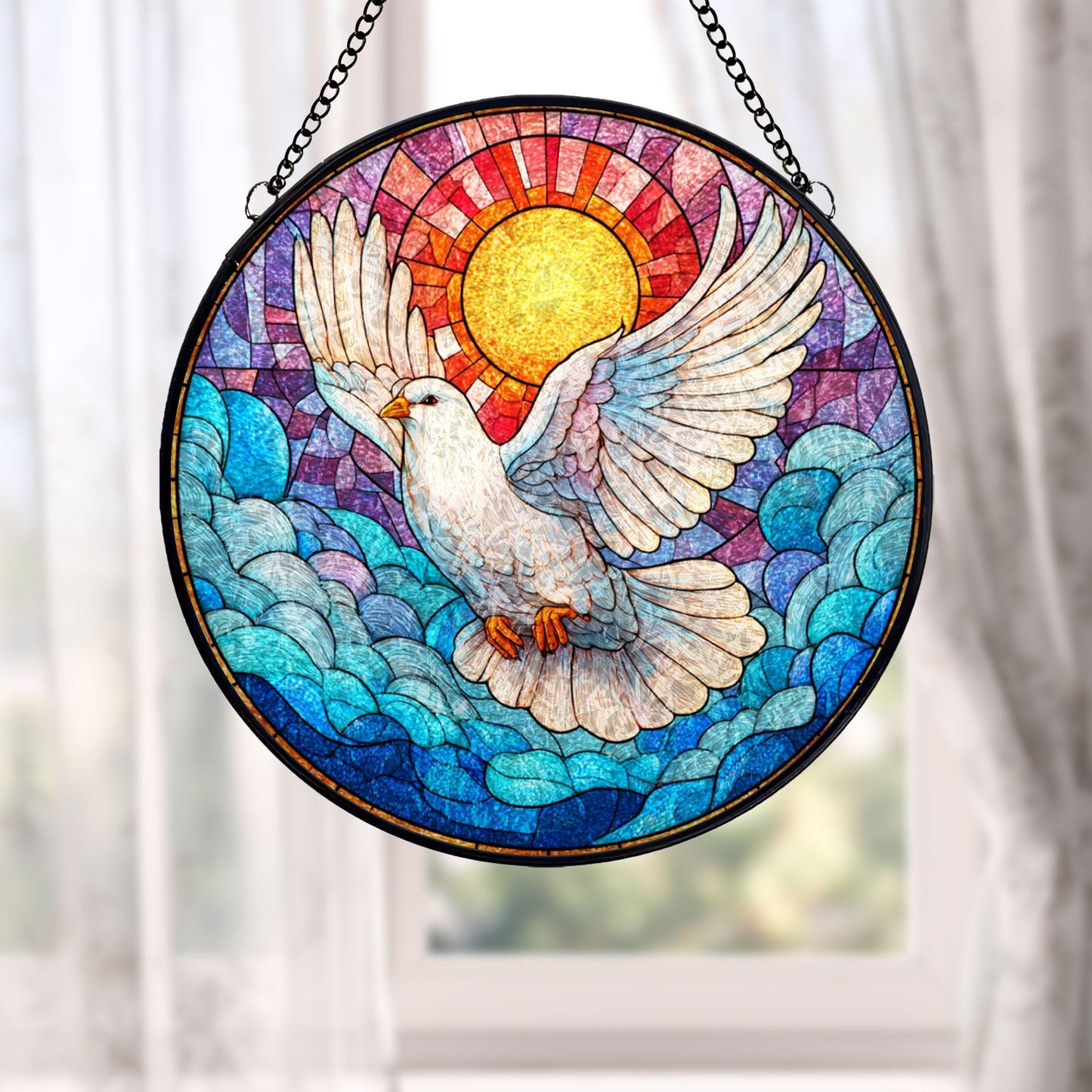 Dove Stained Glass Suncatcher, Peace Bird Window Hanging Decor, Holy Spirit Sun Catcher Art, Christian Home Decor, Spiritual Gift
