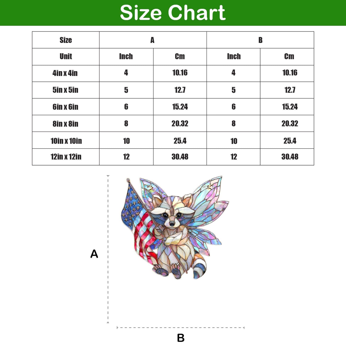 Patriotic Raccoon Acrylic Suncatcher, Fairy Wings Raccoon With American Flag, Stained Glass Style Window Hanging, USA Gift