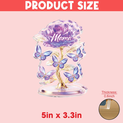 Personalized Mom Rose Acrylic Block, Custom Kids Names Gift, Purple Flower Mother’s Day Gift for Mom, Elegant Family Keepsake Decor