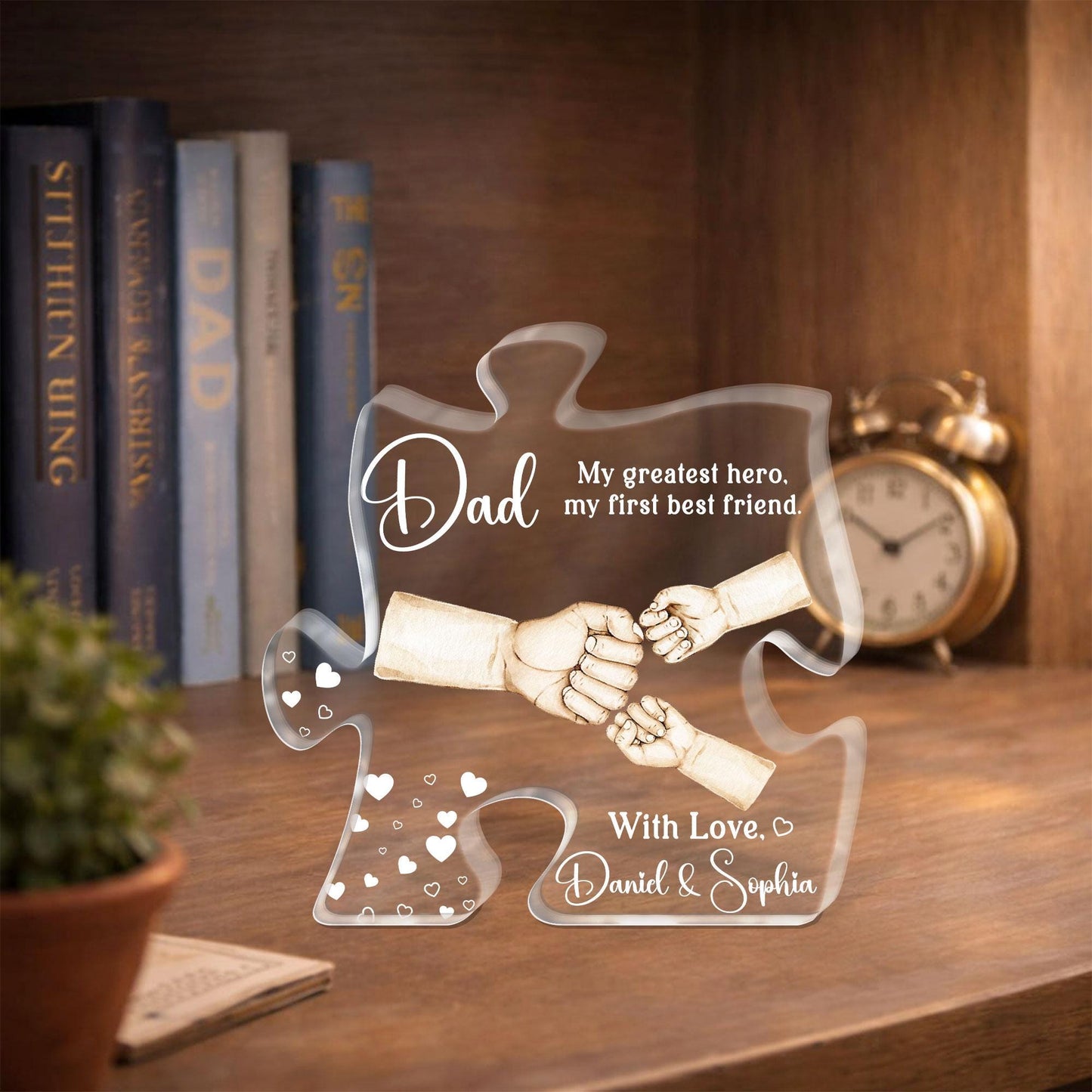 Personalized Dad Puzzle Plaque, My Greatest Hero My First Best Friend, Custom Father’s Day Gift from Kids, Acrylic Dad Keepsake