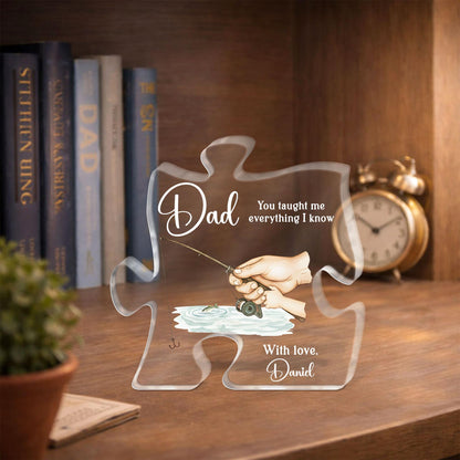 Personalized Dad Fishing Plaque, Custom Father’s Day Gift for Dad, Acrylic Puzzle Piece Keepsake, Fishing Gift from Son