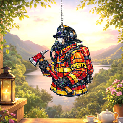 Personalized Firefighter Suncatcher, Custom Name Fireman Gift, First Responder Window Hanging Decor, Firefighter Gift, Retirement Gift