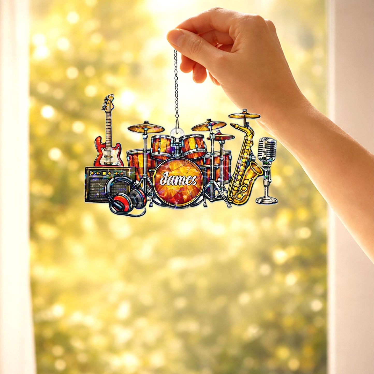 Personalized Music Suncatcher, Custom Name Acrylic Window Hanging, Music Lover Gift, Musician Gift, Band Room Decor, Gift for Drummer