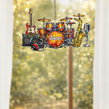 Personalized Music Suncatcher, Custom Name Acrylic Window Hanging, Music Lover Gift, Musician Gift, Band Room Decor, Gift for Drummer