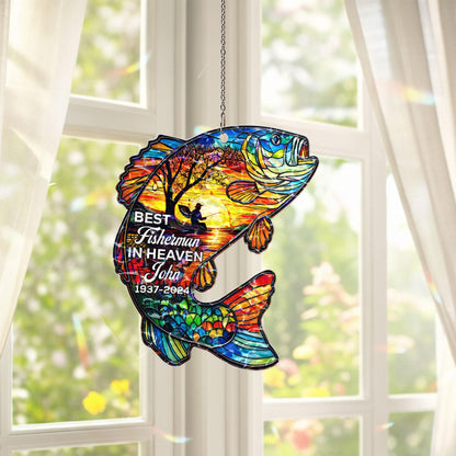 Fishing Memorial Suncatcher, Personalized Fisherman Gift In Memory Of Dad, Custom Name Sympathy Gift, In Loving Memory Window Hanging Decor