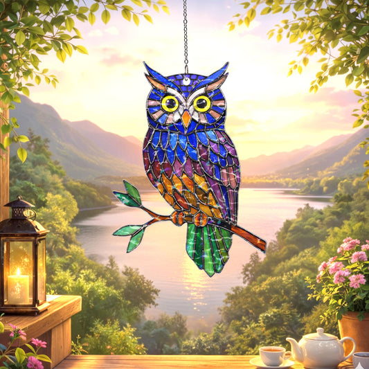 Personalized Owl Suncatcher, Custom Name Stained Glass Owl Window Hanging, Owl Lover Gift, Bird Lover Decor, Acrylic Window Ornament