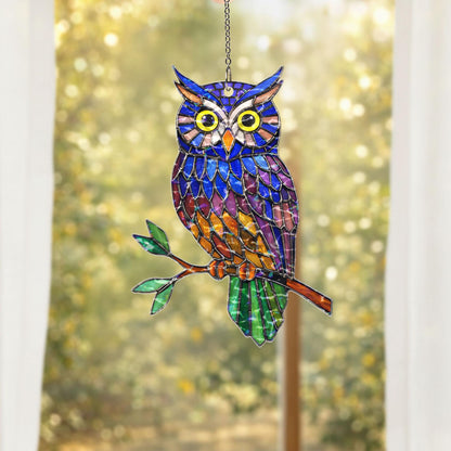 Personalized Owl Suncatcher, Custom Name Stained Glass Owl Window Hanging, Owl Lover Gift, Bird Lover Decor, Acrylic Window Ornament