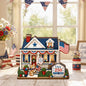 Personalized America 250 Cat Wooden House Block, Custom Family Name Patriotic Shelf Decor, 1776 2026 USA Gift for Cat Lover