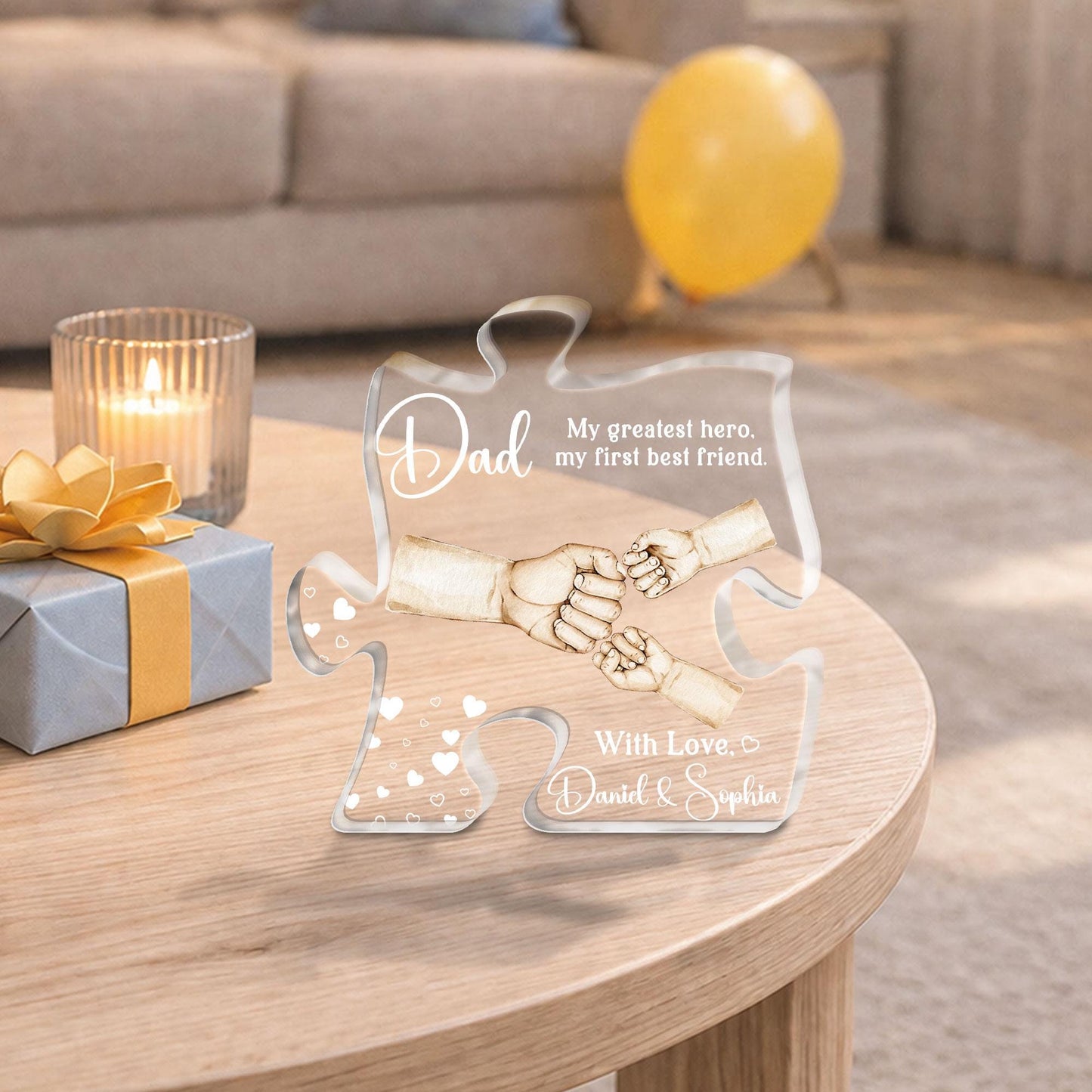 Personalized Dad Puzzle Plaque, My Greatest Hero My First Best Friend, Custom Father’s Day Gift from Kids, Acrylic Dad Keepsake