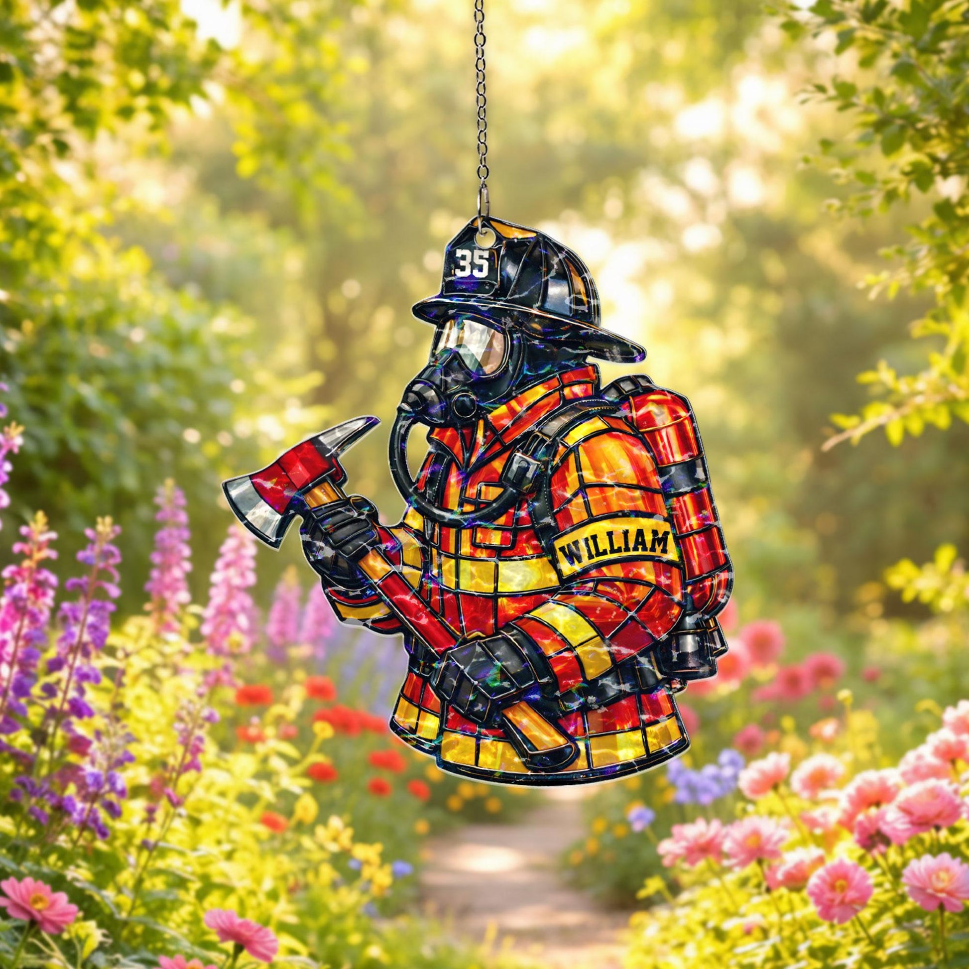 Personalized Firefighter Suncatcher, Custom Name Fireman Gift, First Responder Window Hanging Decor, Firefighter Gift, Retirement Gift