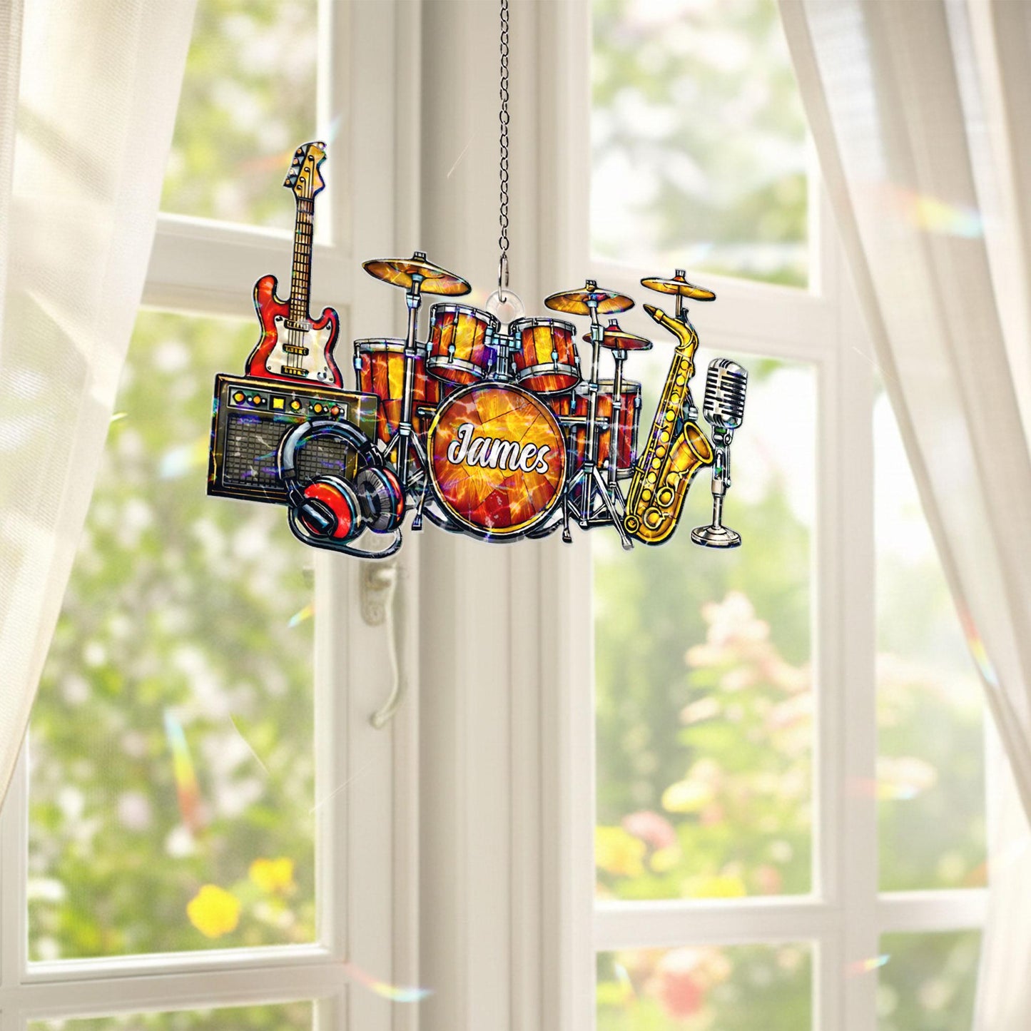 Personalized Music Suncatcher, Custom Name Acrylic Window Hanging, Music Lover Gift, Musician Gift, Band Room Decor, Gift for Drummer