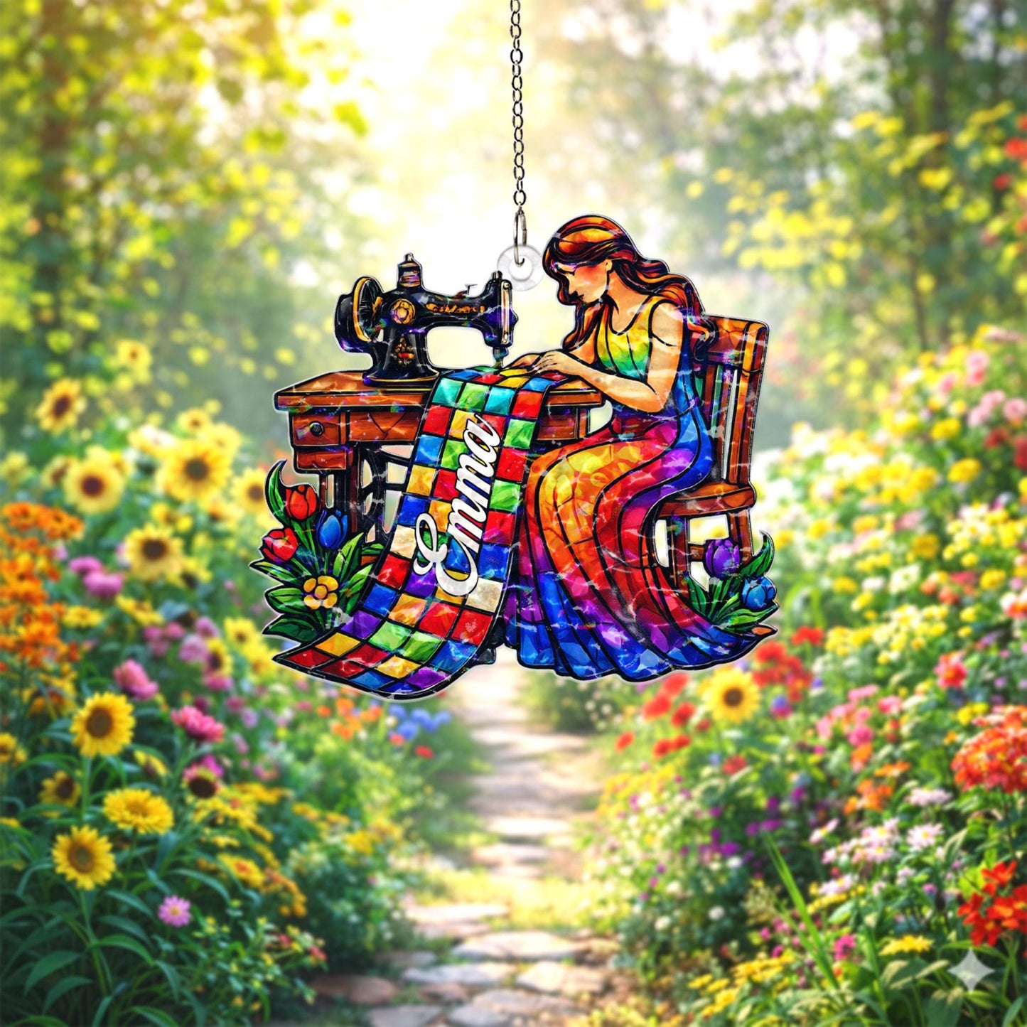 Personalized Quilter Suncatcher, Custom Name Sewing Gift for Mom, Quilting Window Hanging, Sewing Room Decor, Gift for Quilter, Grandma Gift