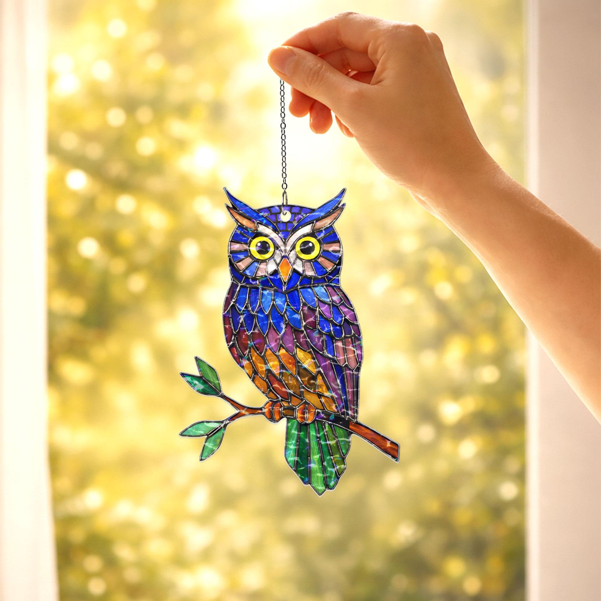 Personalized Owl Suncatcher, Custom Name Stained Glass Owl Window Hanging, Owl Lover Gift, Bird Lover Decor, Acrylic Window Ornament