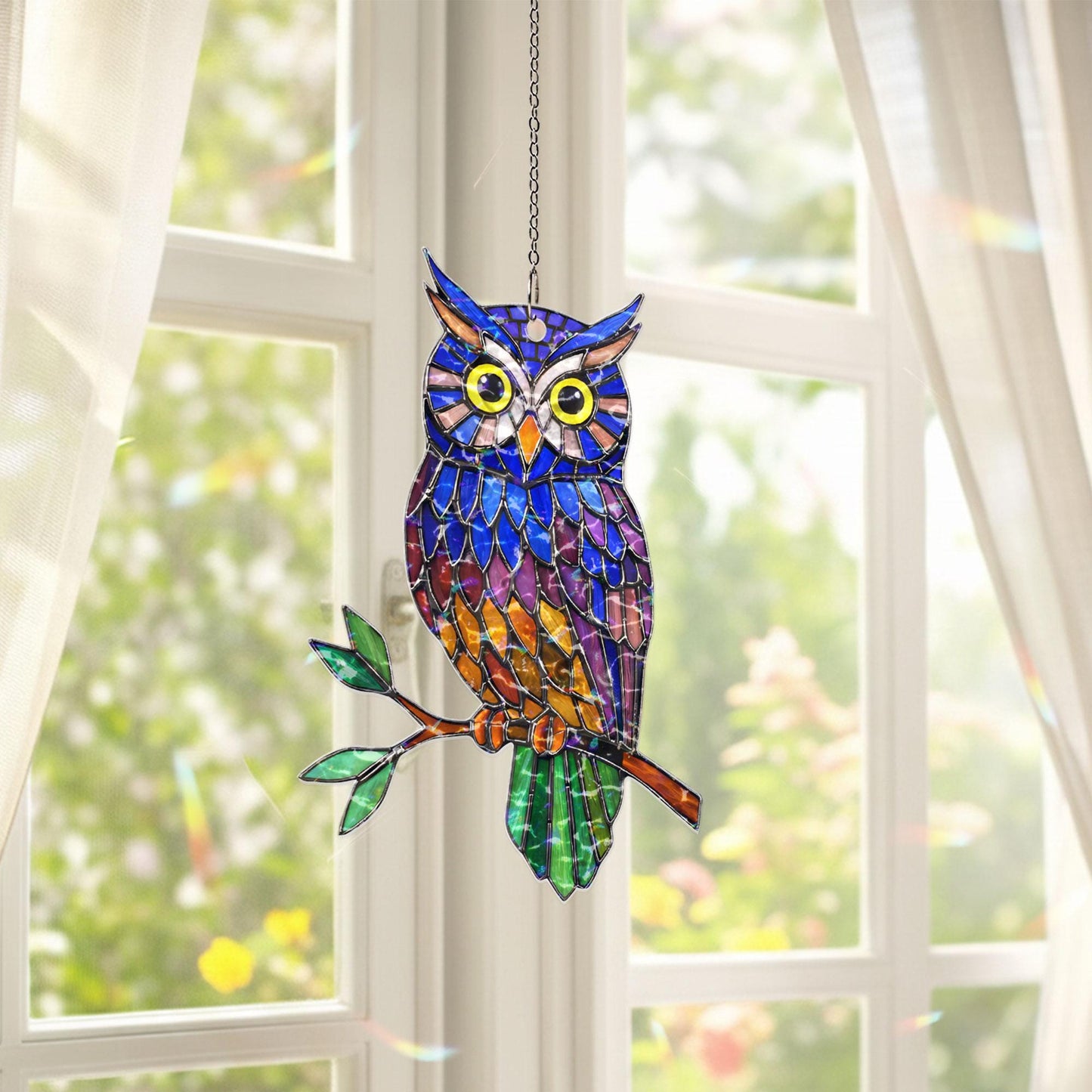 Personalized Owl Suncatcher, Custom Name Stained Glass Owl Window Hanging, Owl Lover Gift, Bird Lover Decor, Acrylic Window Ornament