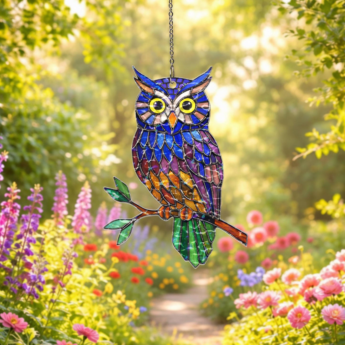 Personalized Owl Suncatcher, Custom Name Stained Glass Owl Window Hanging, Owl Lover Gift, Bird Lover Decor, Acrylic Window Ornament
