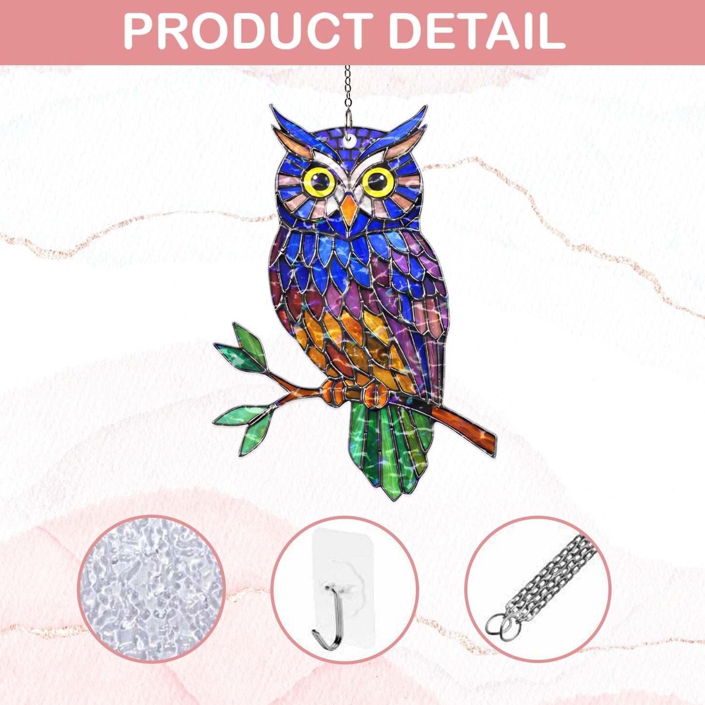 Personalized Owl Suncatcher, Custom Name Stained Glass Owl Window Hanging, Owl Lover Gift, Bird Lover Decor, Acrylic Window Ornament