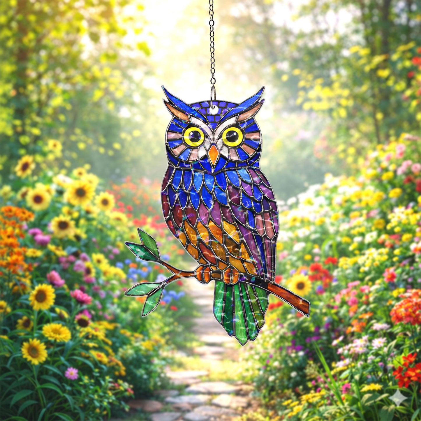 Personalized Owl Suncatcher, Custom Name Stained Glass Owl Window Hanging, Owl Lover Gift, Bird Lover Decor, Acrylic Window Ornament