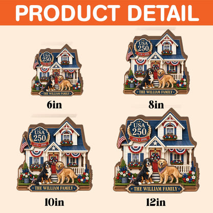 Personalized USA 250 Dog Family Wooden Block, Custom Patriotic Pet House Decor, 1776 2026 Family Name Shelf Sign Gift